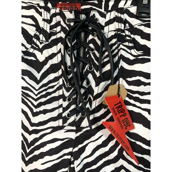 TRIPP EMO GOTH PUNK ROCK STAR WHITE BLACK ZEBRA PRINTED JEAN PANTS SEXY NEW Tags - Picture 2 of 8